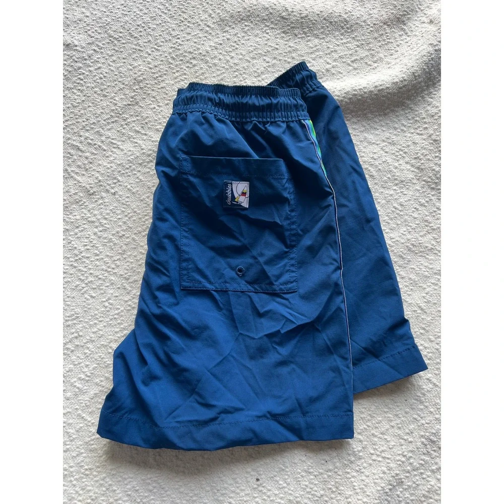 Chubbies Mens Swim Trunks Navy Blue Rainbow Stripe Mesh Liner Small 5.5 Inseam